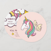 Verjaardag. Cute Unicorn met Cute Hearts. Kaart (Voorkant / Achterkant)