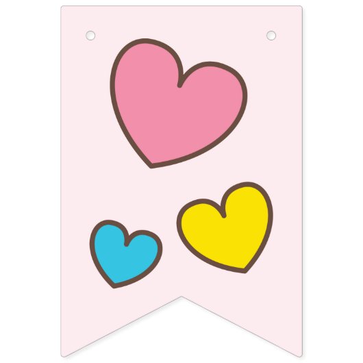 Verjaardag. Cute Unicorn met Cute Hearts. Naam toe Vlaggetjes (Eerste vlag)