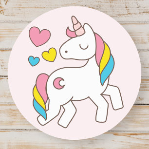 Verjaardag. Cute Unicorn met Cute Hearts. Ronde Sticker