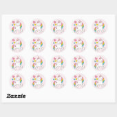 Verjaardag. Cute Unicorn met Cute Hearts. Ronde Sticker (Vel)