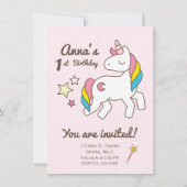 Verjaardag. Cute Unicorn met Cute Wand & Stars Kaart (Achterkant)