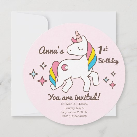 Verjaardag. Cute Unicorn met Sparkles. Kaart (Achterkant)