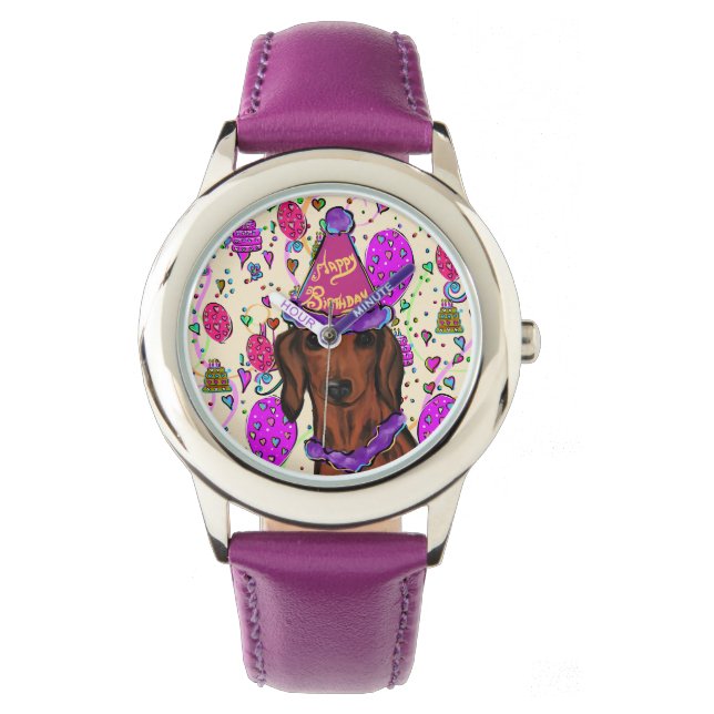 VERJAARDAG DACHSHOND  HORLOGE (Voorkant)
