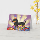 Verjaardag Dachshund (gladde jas) Kaart (Gele Bloem)