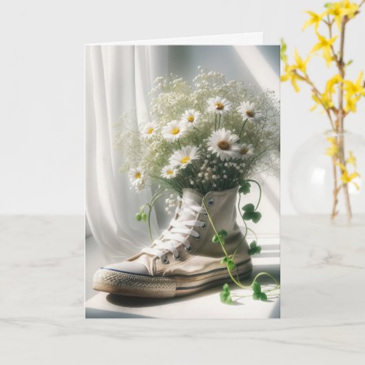 Verjaardag Daisy boeket in een sneaker Kaart (Gele Bloem)