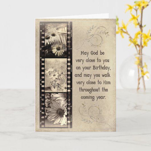 Verjaardag  daisy filmstrip kaart (Gele Bloem)