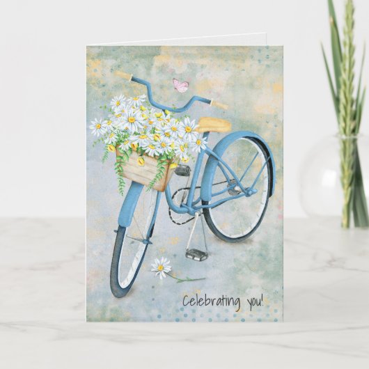 Verjaardag Daisy mand op blauwe fiets Kaart (Voorkant)