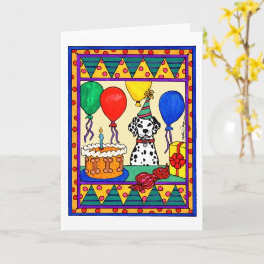 VERJAARDAG DALMATIAN KAART (Gele Bloem)