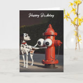 Verjaardag Dalmatie en Red Fire Hydrant Kaart (Gele Bloem)