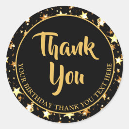 Verjaardag Dank Je Borstel Script Zwart Gouden Ste Ronde Sticker