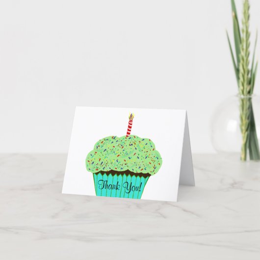 Verjaardag Dank Je Groene Frosting Cupcake Bedankkaart (Voorkant)