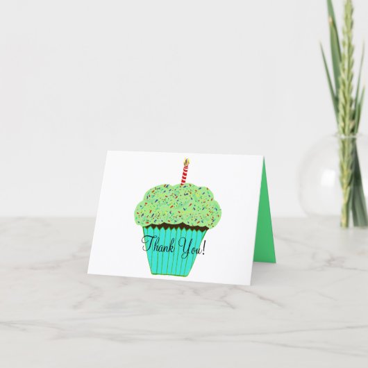 Verjaardag Dank Je Wel Groene Cupcake Kaart (Voorkant)