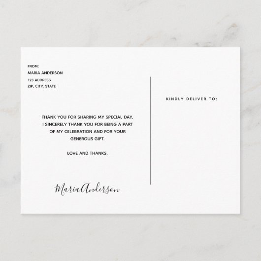 Verjaardag dank u aangepaste foto script briefkaart (Achterkant)