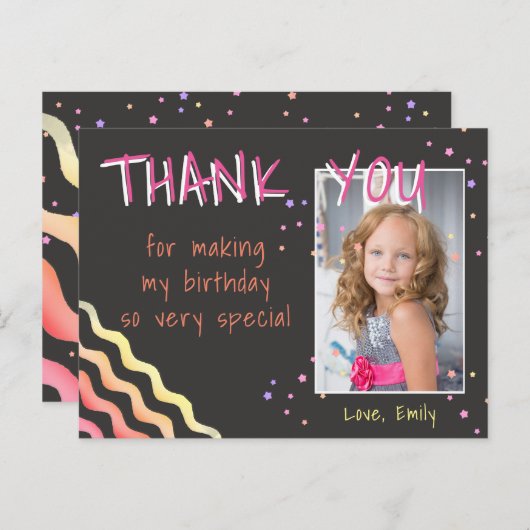 Verjaardag Dank u Fotokaart Waves and Stars Meisje Briefkaart (Voorkant / Achterkant)