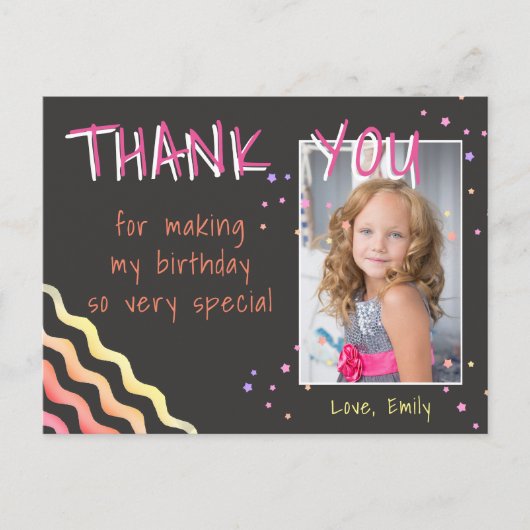 Verjaardag Dank u Fotokaart Waves and Stars Meisje Briefkaart (Voorkant)