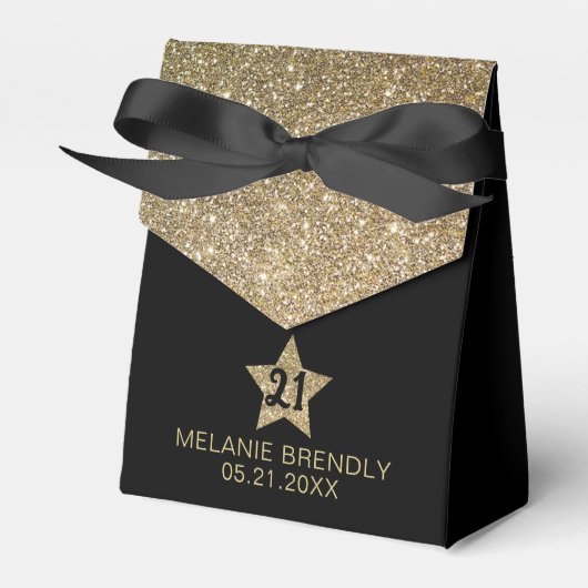 Verjaardag Dank u Gold Glitter Star Favoriete Boxe Bedankdoosjes (Voorkant Zijde)