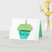 Verjaardag dank u groene cupcake kaart (Gele Bloem)