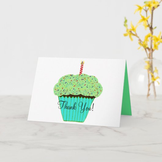 Verjaardag dank u groene cupcake kaart (Gele Bloem)
