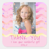 Verjaardag Dank u Kinder Foto Sticker Roze Meisje (Voorkant)