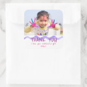 Verjaardag Dank u Kinder Foto Sticker Roze Meisje (Tas)