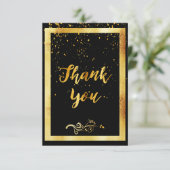 Verjaardag dankkaart zwart goud confetti bedankkaart (Staand voorkant)