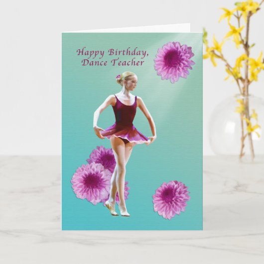 Verjaardag, dansleraar, ballerina met roze moeders kaart (Gele Bloem)