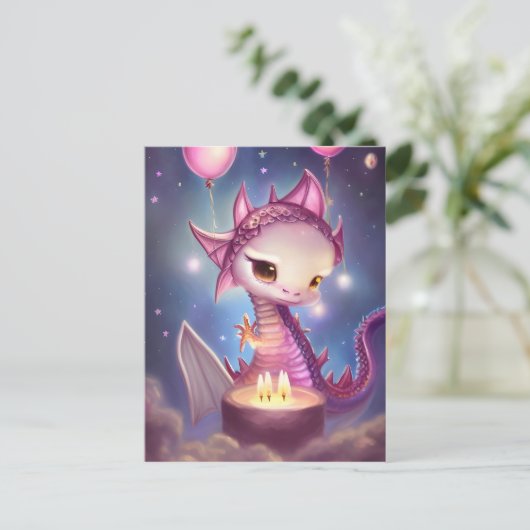 Verjaardag Dargon Schattig  Briefkaart (Staand voorkant)