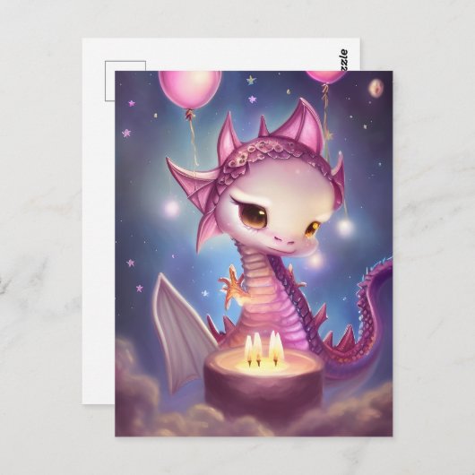 Verjaardag Dargon Schattig  Briefkaart (Voorkant / Achterkant)