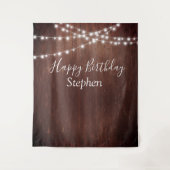 Verjaardag Dark Rustic String Lights Hout Custom Wandkleed (Voorkant)