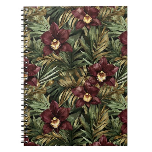 Verjaardag Deep Bourgondië Red Orchids Oerwoud Notitieboek (Voorkant)