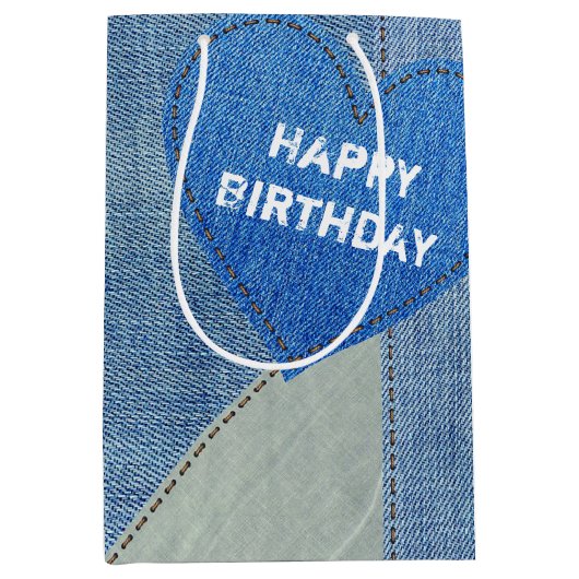 Verjaardag Denim Hart Medium Cadeauzakje (Voorkant)