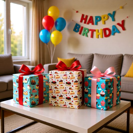 Verjaardag desserts set van 3 inpakpapier vel