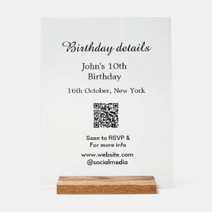 Verjaardag details 10e verjaardag scan QR websiteR Acryl Bord