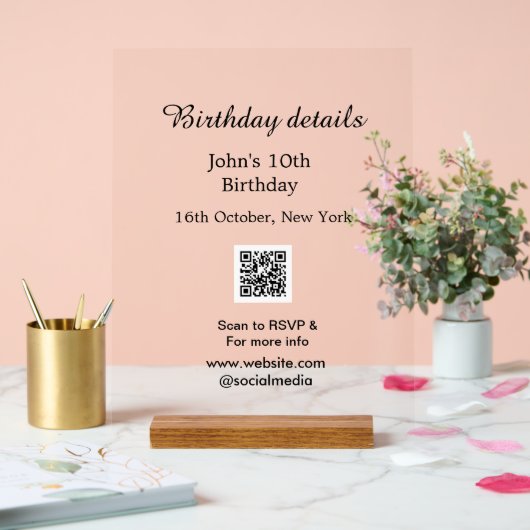 Verjaardag details 10e verjaardag scan QR websiteR Acryl Bord (Huwelijk)