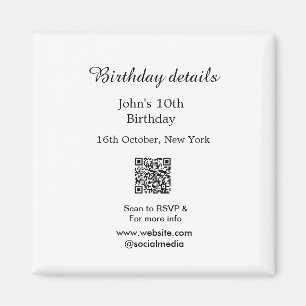 Verjaardag details 10e verjaardag scan QR websiteR Magneet