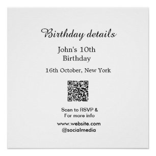 Verjaardag details 10e verjaardag scan QR websiteR Perfect Poster