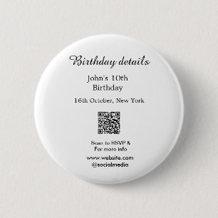 Verjaardag details 10e verjaardag scan QR websiteR Ronde Button 5,7 Cm