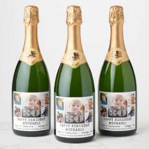 Verjaardag "Deze Peuter" Modern 5 Foto Collage Sparkling Wijnetiket