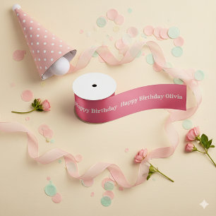 Verjaardag Diep Roze Meisje Gefeliciteerd Satijnen Lint