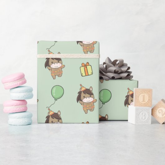 Verjaardag Dier Leuk Paard voor Kinderen Verjaarda Cadeaupapier (Baby Shower)