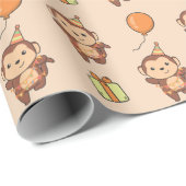 Verjaardag Dier Leuke Aap Kids Verjaardagsfeestje Cadeaupapier (Rol Hoek)