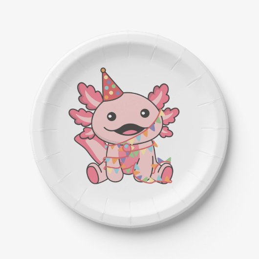 Verjaardag Dier Leuke Axolotl Kids Verjaardagsfees Papieren Bordje (Voorkant)