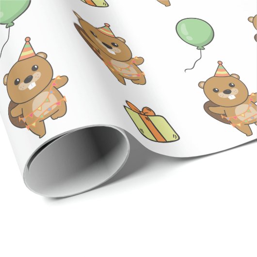 Verjaardag Dier Leuke Bever Kids Verjaardagsfeest Cadeaupapier (Rol Hoek)