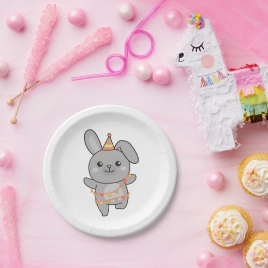 Verjaardag Dier Leuke Bunny voor Kids Verjaardagsf Papieren Bordje (Feest)