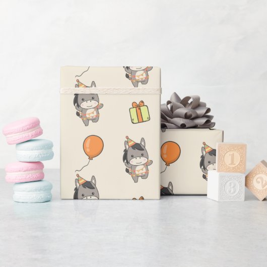 Verjaardag Dier Leuke Ezel Kids Verjaardagsfeestje Cadeaupapier (Baby Shower)