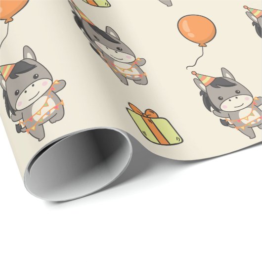 Verjaardag Dier Leuke Ezel Kids Verjaardagsfeestje Cadeaupapier (Rol Hoek)