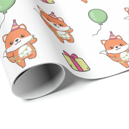 Verjaardag Dier Leuke Fox Kids Verjaardagsfeest Cadeaupapier (Rol Hoek)