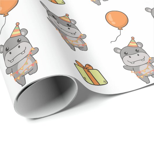Verjaardag Dier Leuke Hippo Kids Verjaardagsfeestj Cadeaupapier (Rol Hoek)