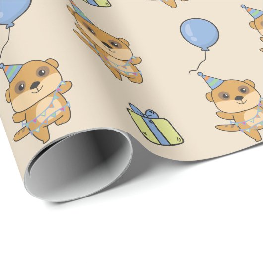 Verjaardag Dier Leuke Meerkat Kids Verjaardagsfees Cadeaupapier (Rol Hoek)