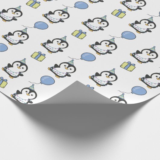Verjaardag Dier Leuke Pinguïn Kids Verjaardagsfees Cadeaupapier (Hoek)
